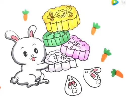 动漫绘画馆中秋节玉兔发月饼