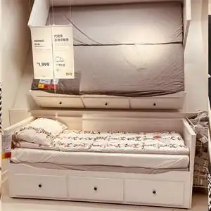 宜家国内代购汉尼斯坐卧两用床 实木框架带3屉 白色沙发双人床