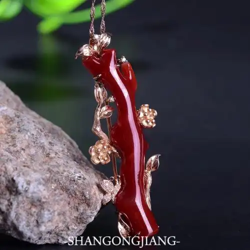 阿卡红珊瑚原枝设计款吊坠胸针两用款