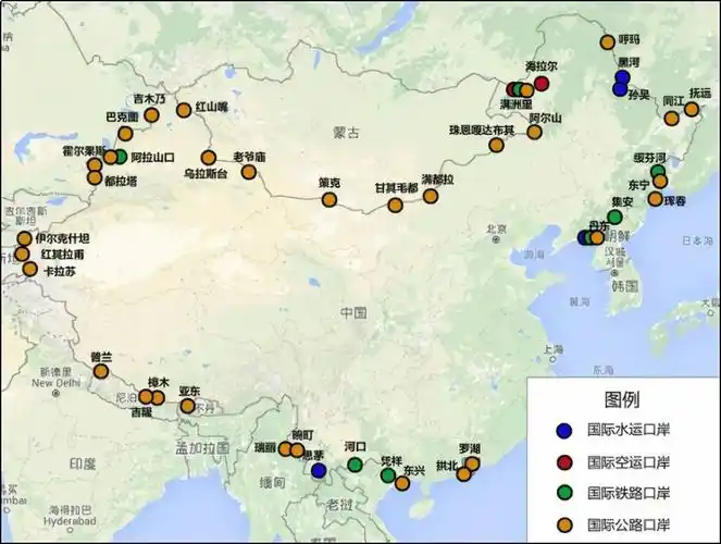 中国内地口岸分布