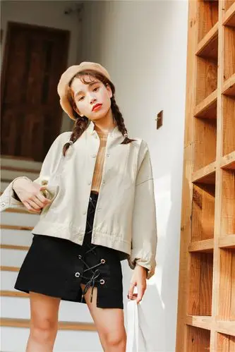 276# 2017秋季实拍新款 韩版女学生显瘦百搭时尚宽松夹克短外套