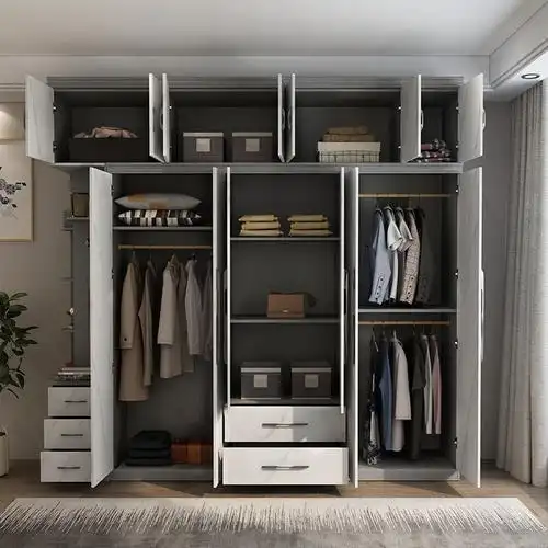 兰秀家居 简约现代衣柜平开门大衣橱整体组合装木质四