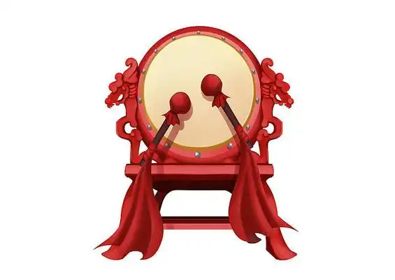 原创手绘插画中国风红绸带人物击鼓