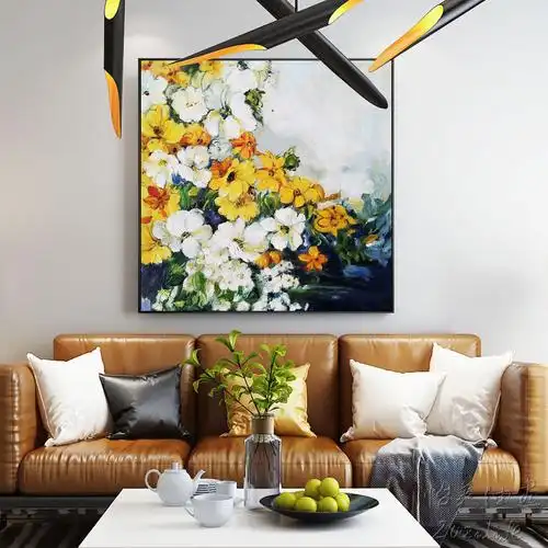 手绘花卉油画装饰画玄关简约现代客厅挂画卧室油画