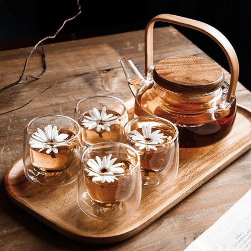 日式玻璃茶具套装家用耐热玻璃泡茶壶下午茶咖啡杯双层防烫玻璃杯