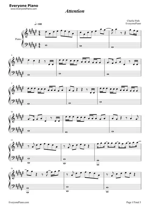 attention-charlie puth五线谱预览1-钢琴谱文件(五线谱,双手简谱