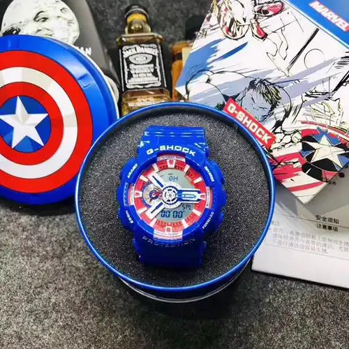 063卡西欧.漫威限量版.美国队长.原单 b15163285282506 橡胶带 电子表