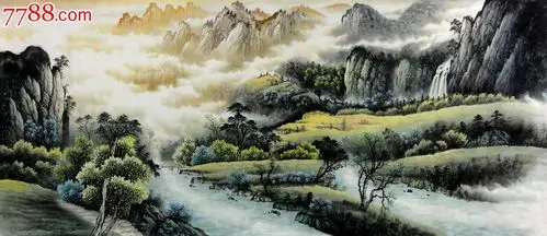 酒店办公室装饰无款小八尺纯手绘写意山水画b2710