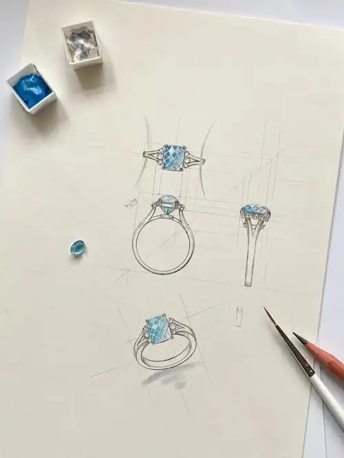 珠宝手绘戒指三视图