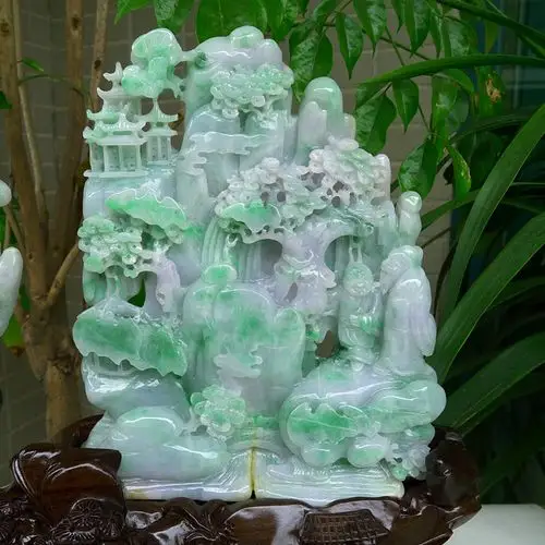 天然缅甸翡翠a货精雕山水摆件2.13kg