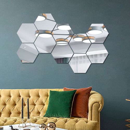 六边形镜面墙贴拼接六角装饰镜子3d立体亚克力客厅餐厅背景墙自粘