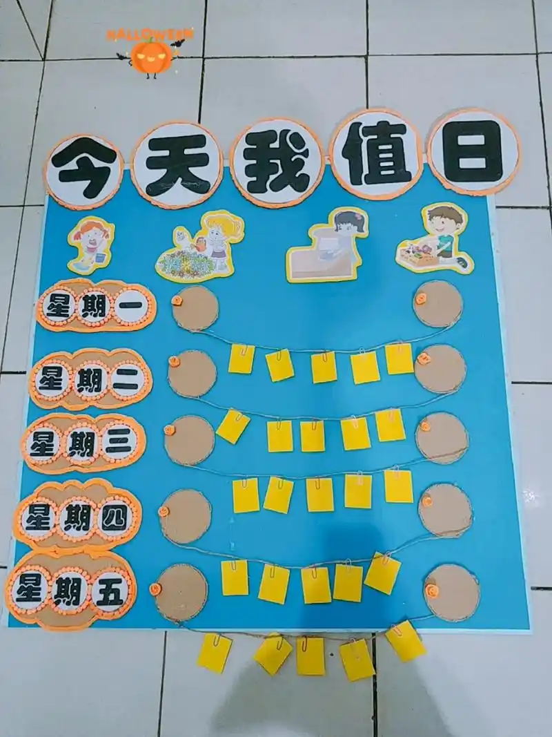 幼儿园环境创设～互动墙饰"今天我值日" 和我的小伙伴历时好几天的