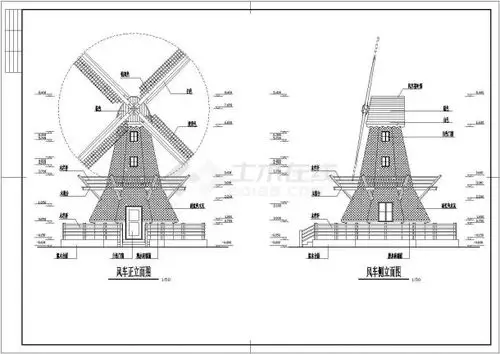 简单的荷兰风车cad施工图(含平,立,剖面图)-图一图纸为荷兰风车cad