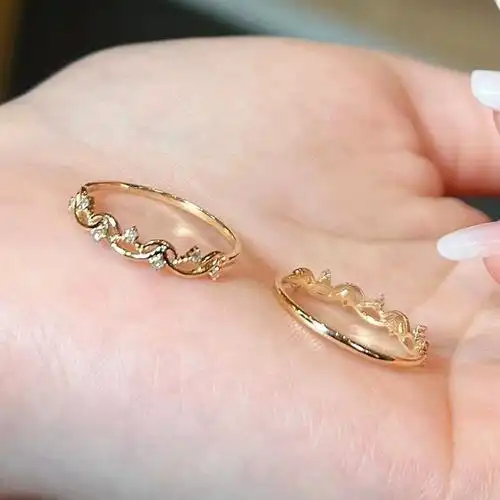 真金真钻轻奢莫奈花环钻石戒指 小众ins风不掉色18k金镶钻戒指女