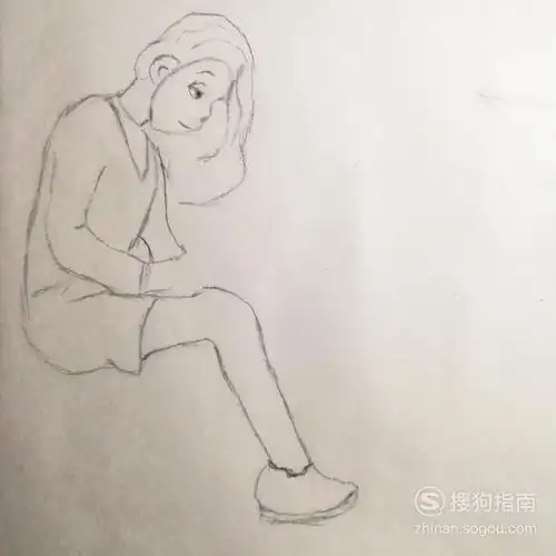 女人做着低头简笔画