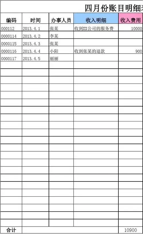 小型企业内帐表格
