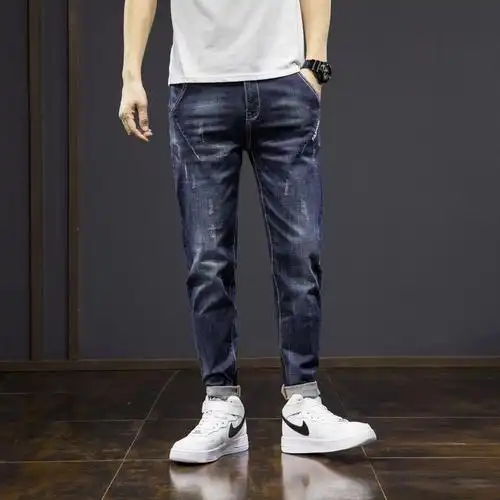 newlake哈伦裤男牛仔裤2020秋款弹力收脚裤潮流大码宽松小脚裤男加肥