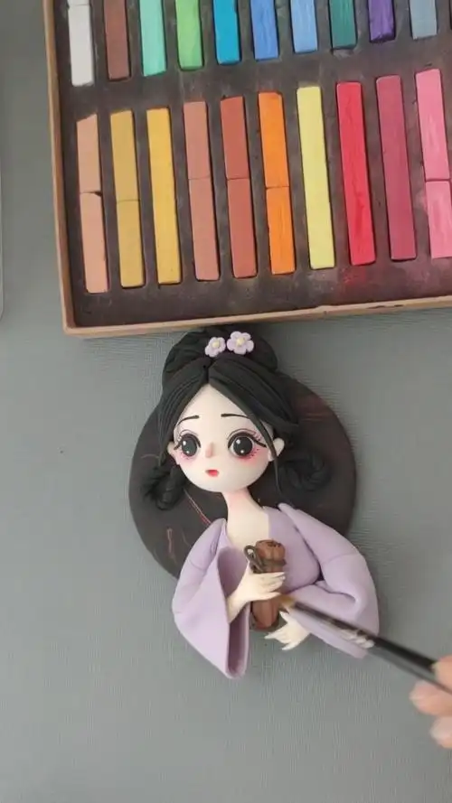 两只古装黏土小女娃,超轻黏土手工