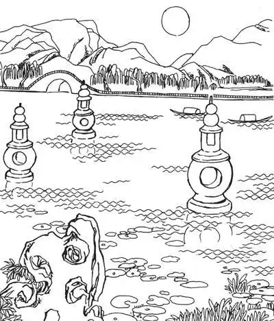 西湖印潭简笔画