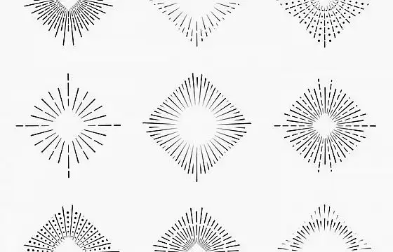 9款正方形点线结合风格放射线烟花线条图案png图片免抠矢量素材