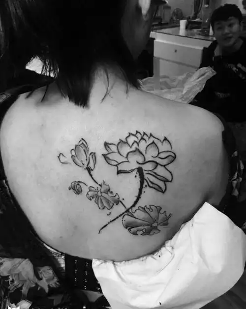修改荷纹身图片_背部纹身图案