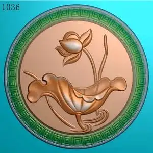 圆荷花1036玉雕刻图北京精雕图jdp灰度图bmp挂件素材浮雕图