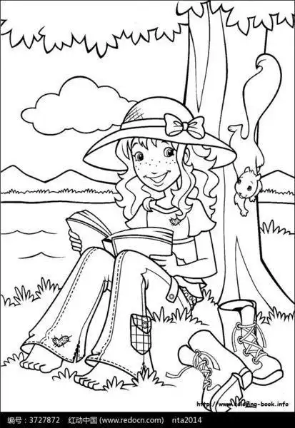 小学生坐在大树下看书的简笔画