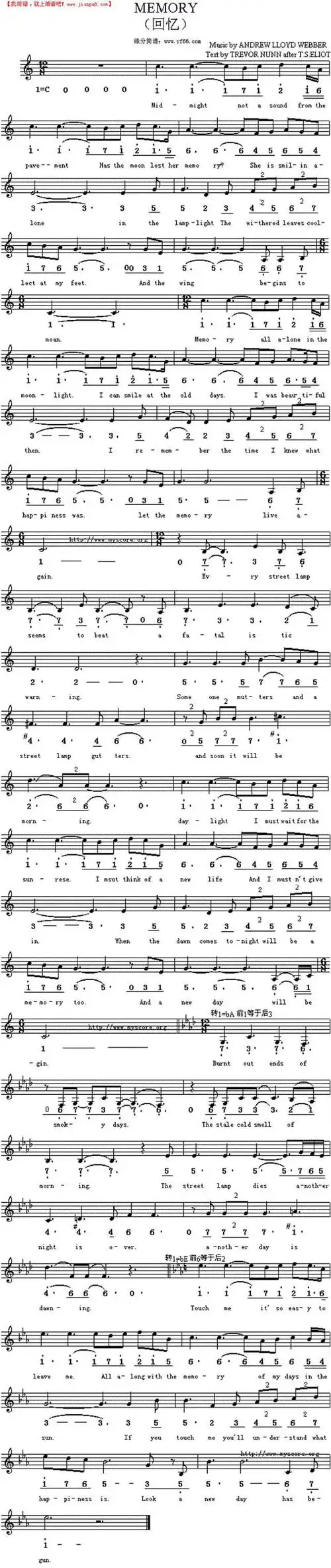 回忆memory简谱