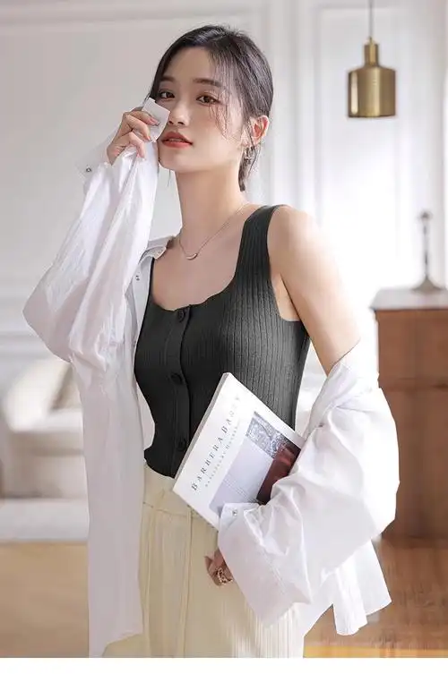 白色针织吊带背心女夏季内搭无袖清纯短款上衣服高级