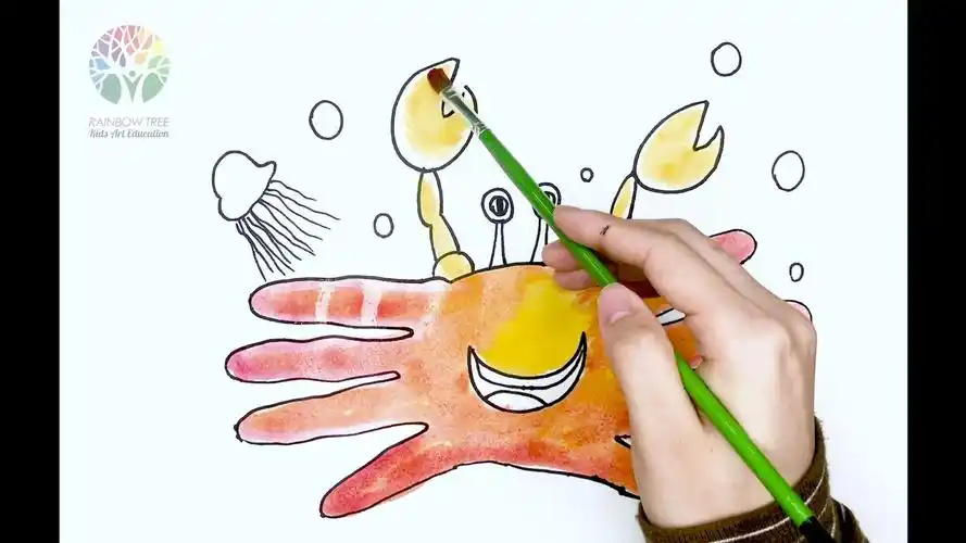 儿童绘画创意美术线上教学教你用手型画螃蟹