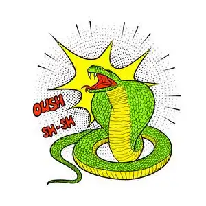 炫彩矢量插图攻击性眼镜蛇的波普艺术风格.亮绿色毒蛇嘶嘶,准备攻击.