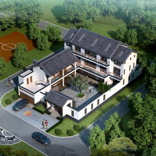 3222三层新中式四合院自建房带堂屋新款农村别墅设计图纸豪华仿古