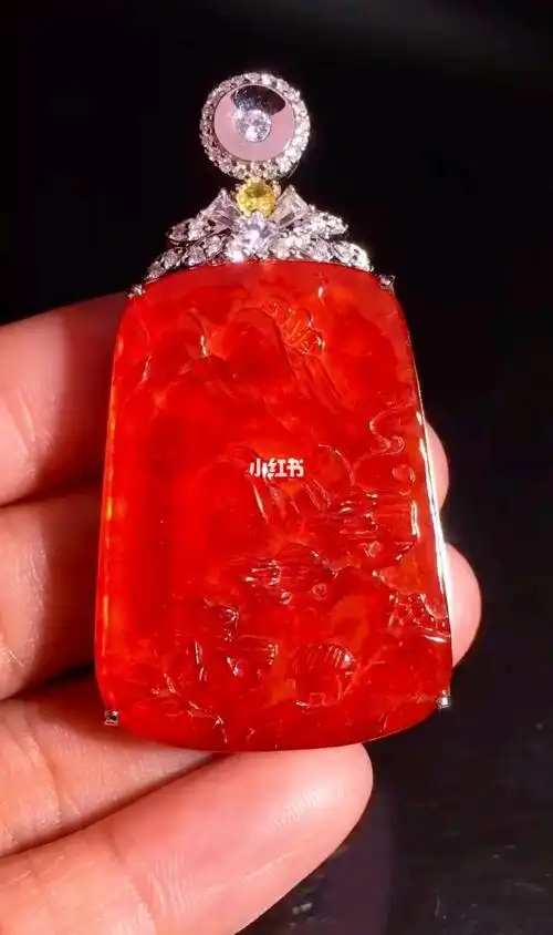 高端奢华精品天然红翡翠山水牌男士吊坠