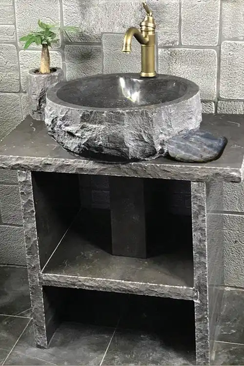 户外石头洗手盆院子水池庭院台上盆花花园水槽台上盆