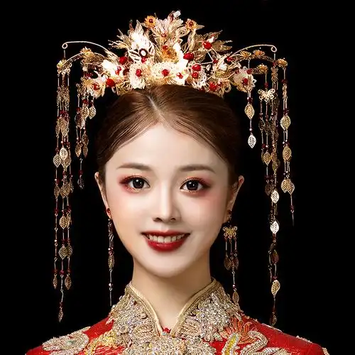 新款中式新娘结婚发冠头饰古装秀禾服凤冠配饰古风流苏步摇汉服品