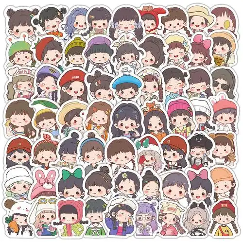 102张 新款q版可爱女孩贴纸卡通手绘创意桌面装饰diy手机壳行李箱