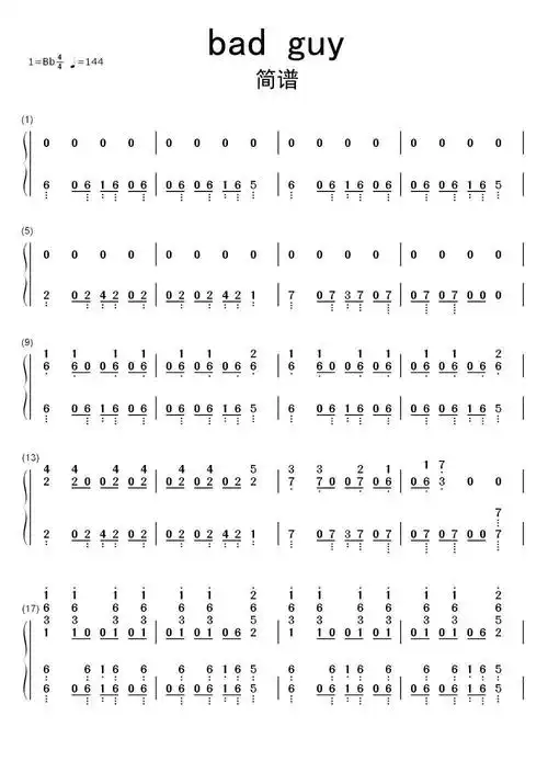 bad guy数字简谱-虫虫乐谱