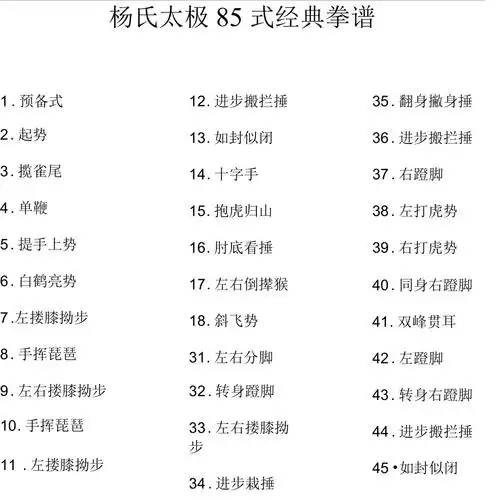 传统杨氏太极拳85式拳谱