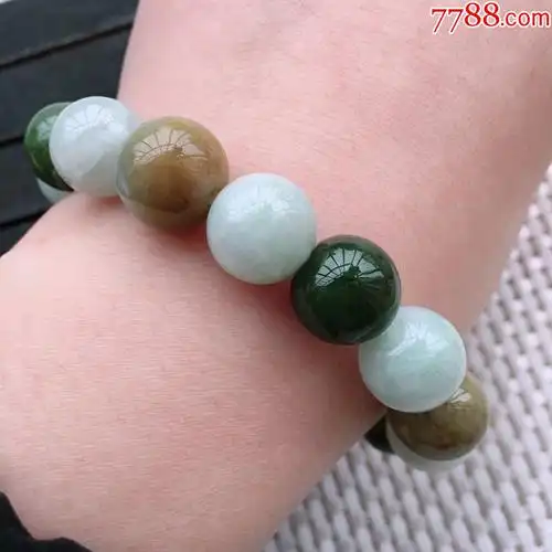 天然翡翠a货老坑冰糯种三彩圆珠水润珠串气精美手链手串