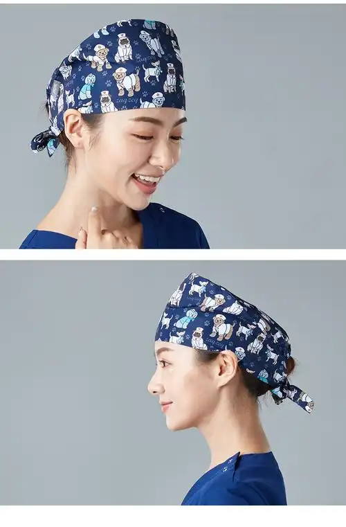 zaqzeq檀赫医生帽手术室帽子印花护士帽圆帽男女家用防油烟厨师帽口腔