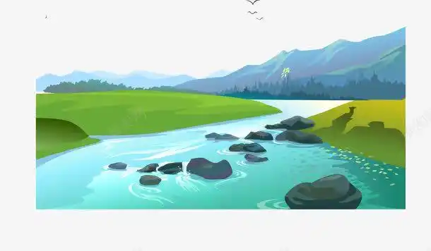 卡通手绘高山流水靓丽景色矢量图图标图标