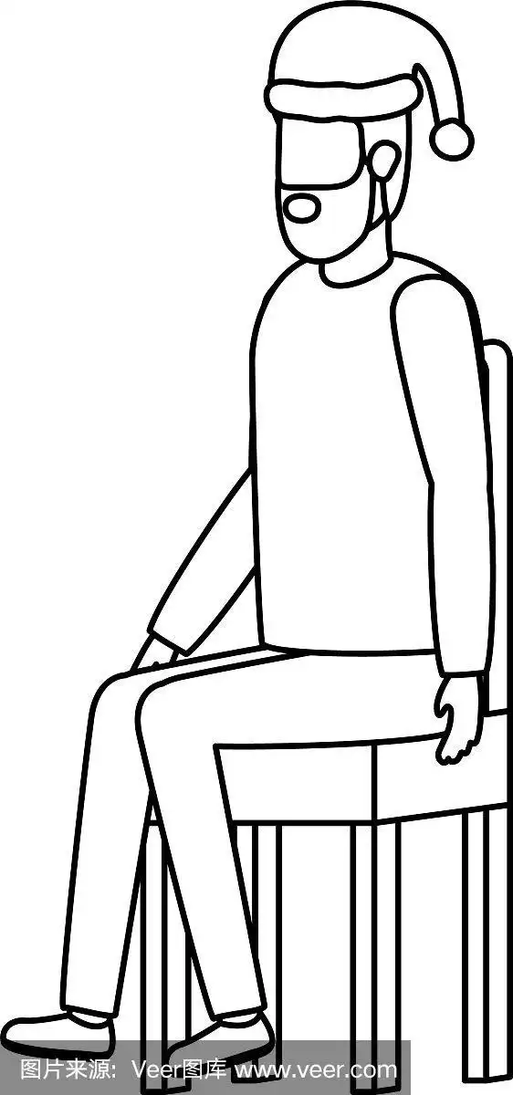 戴着圣诞帽的年轻人坐在椅子上