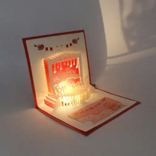 生日蛋糕暖白音乐灯光3d立体贺卡纸质手工拼装雕刻年画设计立体书