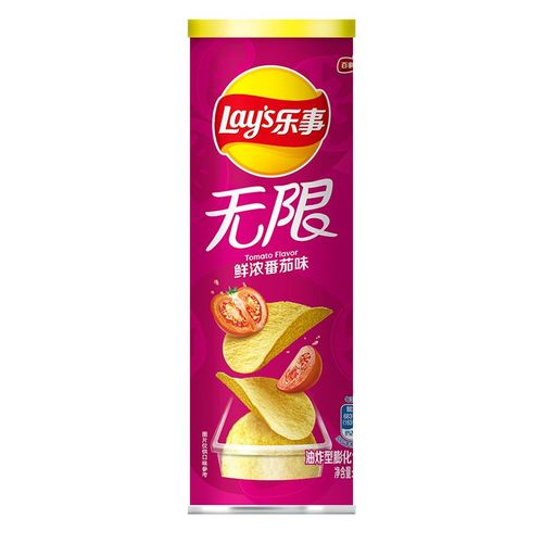 乐事(lays)无限薯片 零食 休闲食品 鲜浓番茄味104g罐装 膨化食品