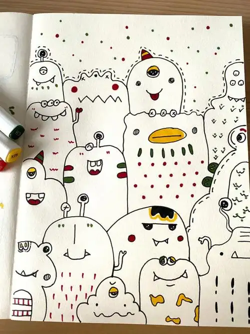 小怪物简笔画叠叠乐卡通涂鸦图案可爱怪物