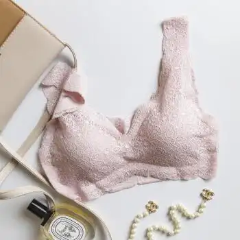 2018新款 法式一片式性感蕾丝舒适抹胸式文胸内衣 女 浅粉 m
