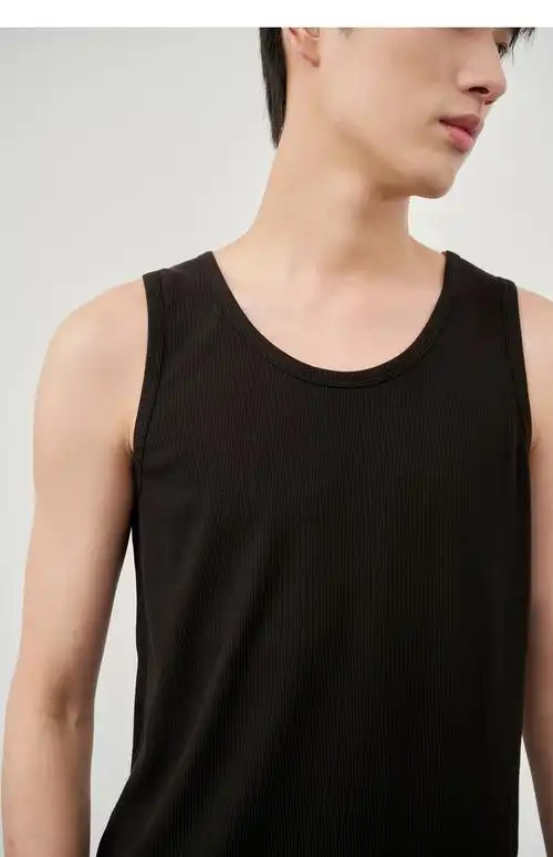 棉先生工字背心男 "日光浴"260g发热坑条罗纹打底背心 黑色 m