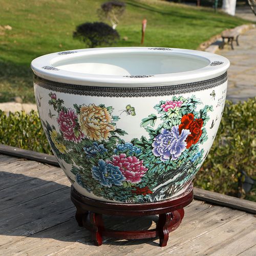 景德镇陶瓷器鱼缸养金鱼大缸乌龟盆水培植物睡莲碗莲水缸 连年有余