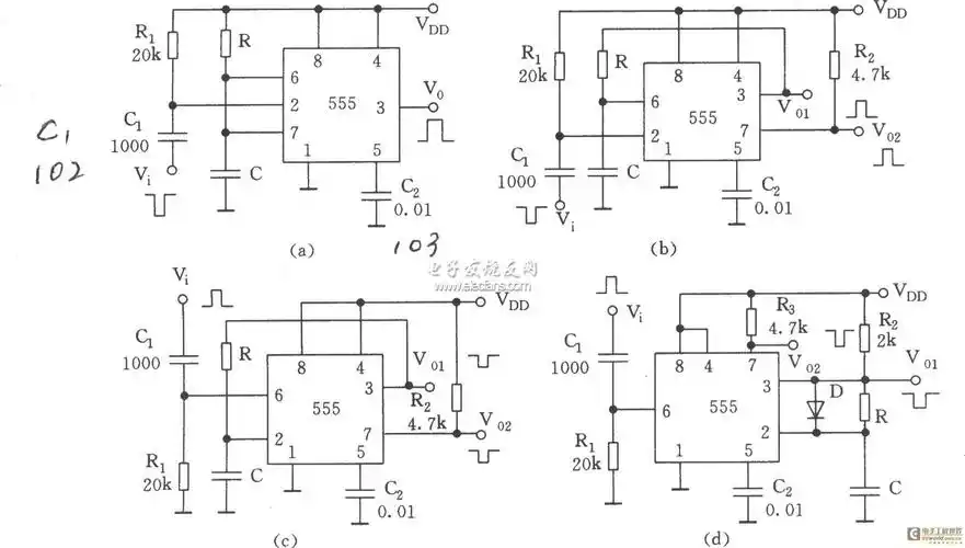555构成的单稳态触发器的四种电路设计