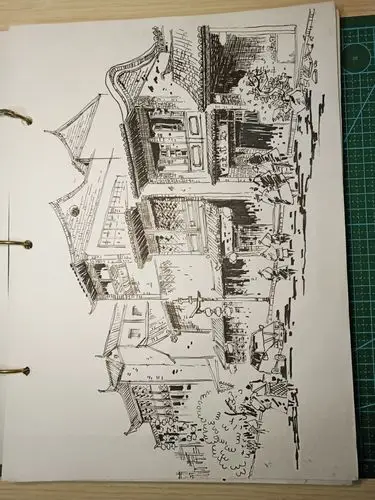 钢笔画,郑昌辉临摹,建筑,中国古镇